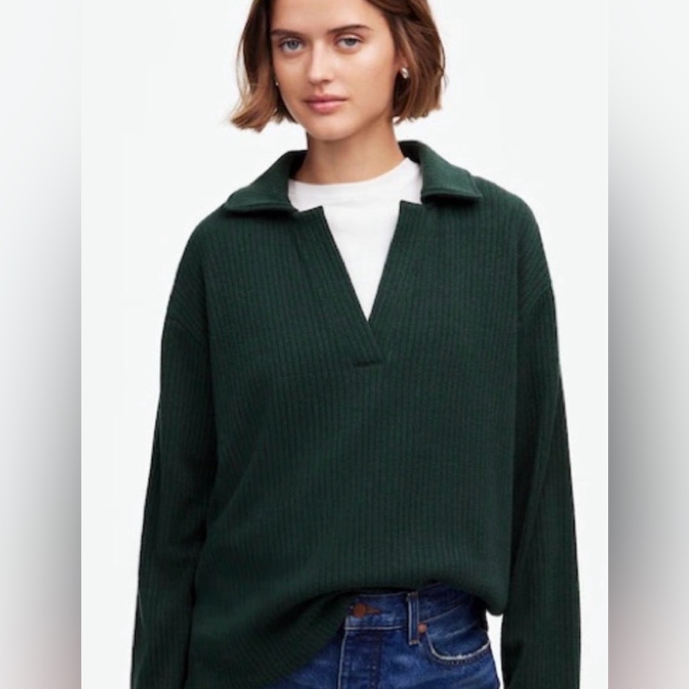Madewell NWT hunter green/gray V-Neck Polo Sweater